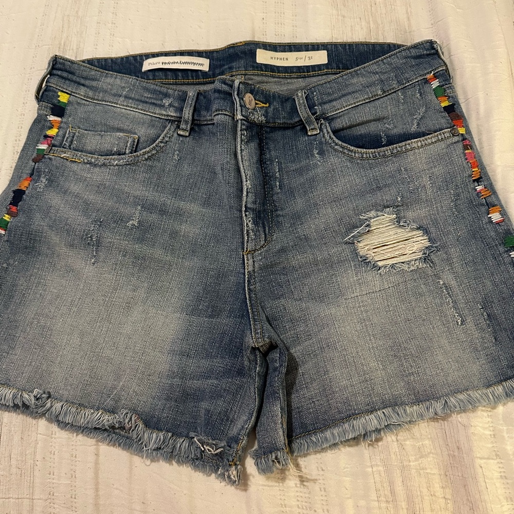 Pilcro and the Letterpress Blue Jean Shorts with Colorful Accents